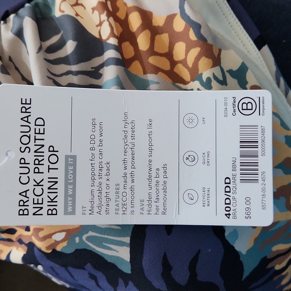 Athleta Bra Square Neck Printed Bikini Top Bora Bora Neutral Floral Print 40D/DD - Picture 6 of 16